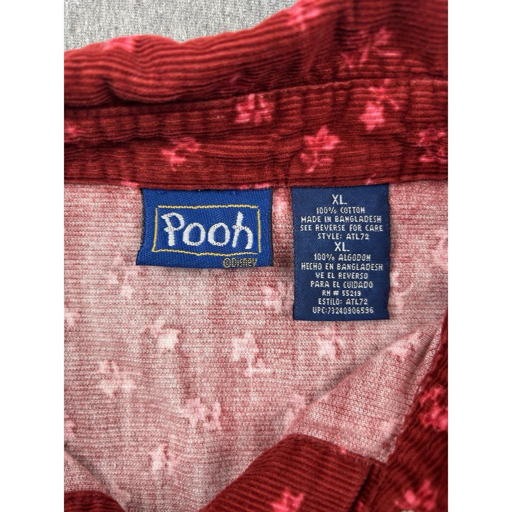 Disney Winnie The Pooh Shirt Womens XL Red Corduroy Leaves Embroidered Pocket - Picture 7 of 12